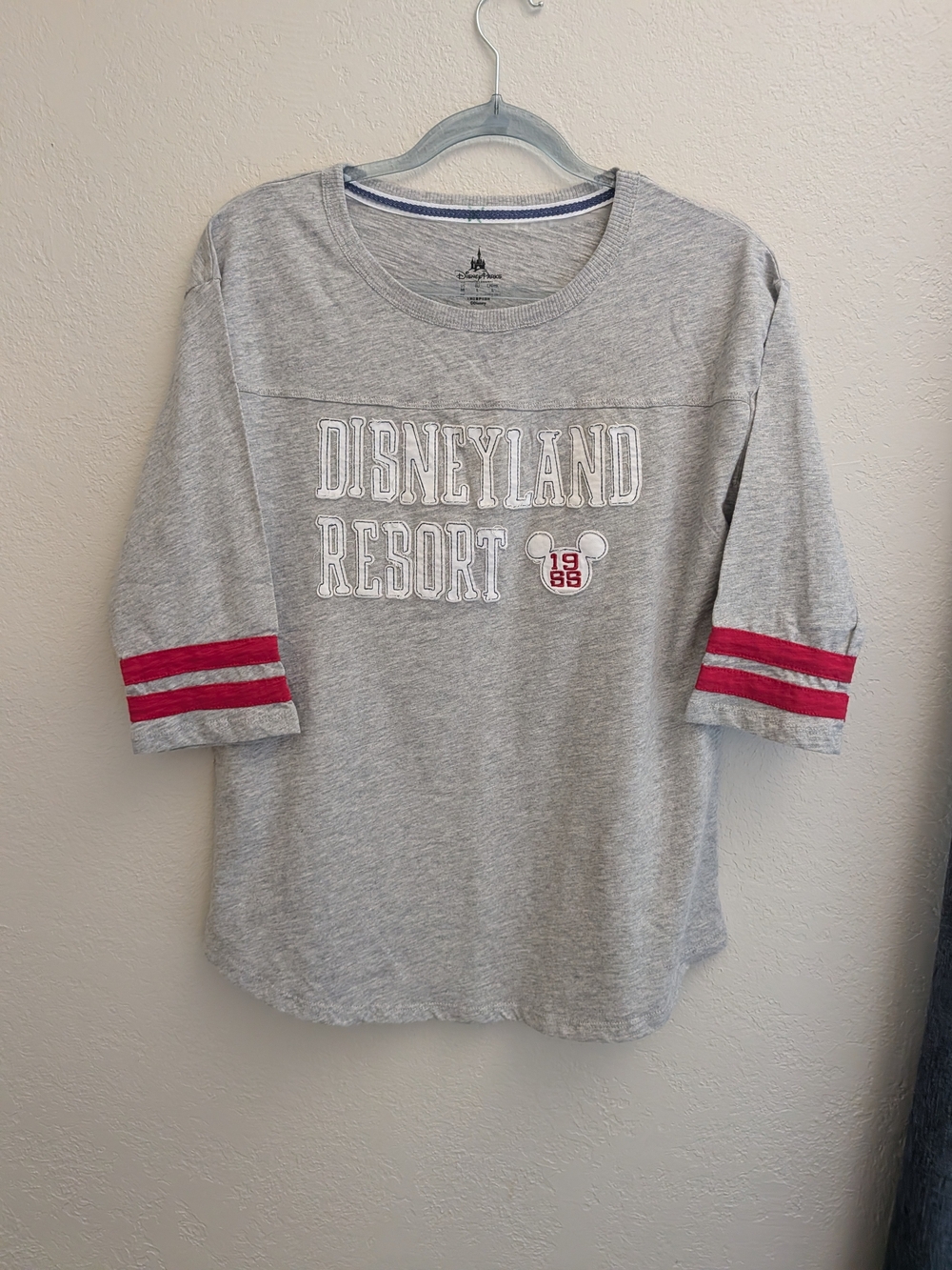 Disneyland Resort Gray Tee with Pink Sleeve Stripes